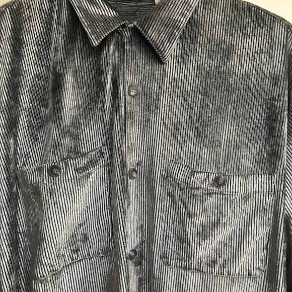 Vtg Jay Y. Ko Studios Silver Corduroy Striped Velvet Button Up Long Sleeve Large - Picture 14 of 14